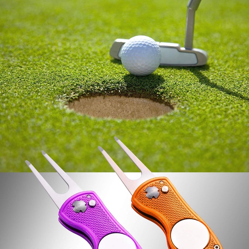 Fpxnb 2 Pack Metal Foldable Golf Divot Tool with Pop-up Button & Magnetic Ball Marker (Pack of 2, Fish Design) - Image 5